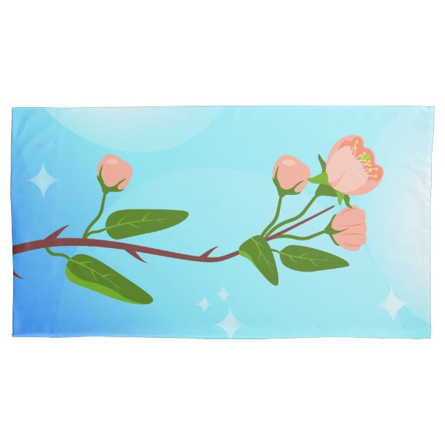 Funda De Cojín Gradiente azul del cielo con rama de primavera flo (Anverso)