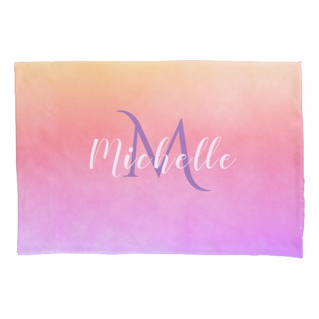 Funda De Cojín Gradiente de melocotón ultravioleta con monograma (Anverso)