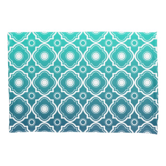 Funda De Cojín Gradiente verde blanco y azul Quatrefoil geométric (Anverso)