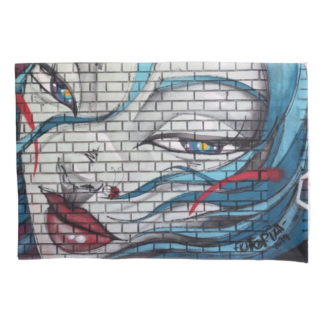 Funda De Cojín Graffiti Chica asiático (Anverso)