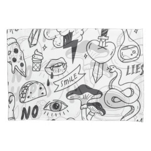 Funda De Cojín Graffiti lindo: Conjunto de arte Doodle.