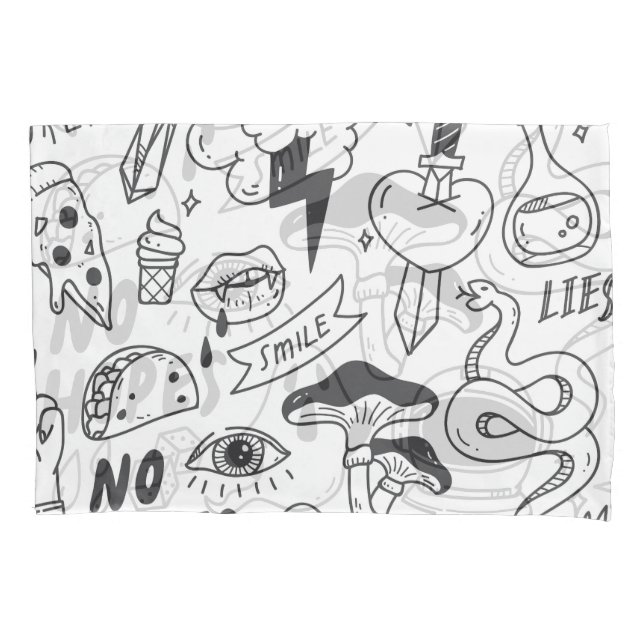 Funda De Cojín Graffiti lindo: Conjunto de arte Doodle. (Anverso)