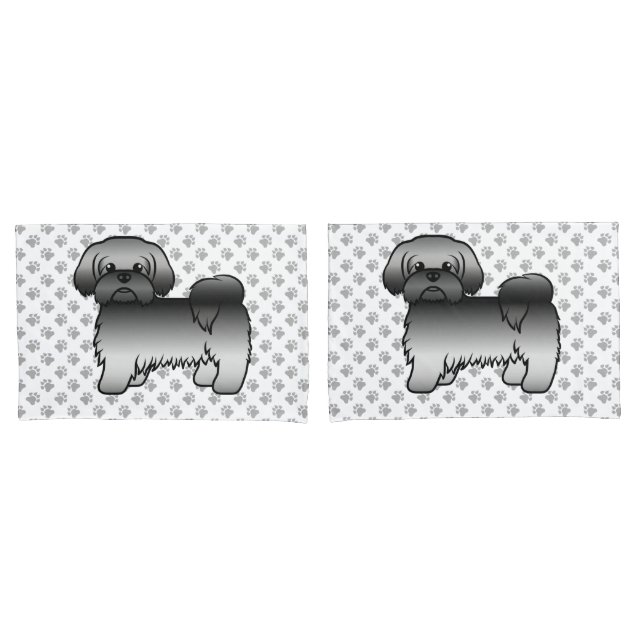 Funda De Cojín Gray Shih Tzu Cute Cartoon Dog Ilustracion (Anverso - Set)