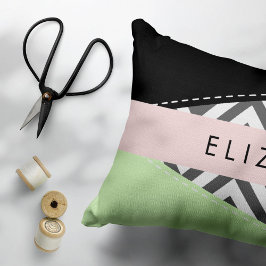 Funda De Cojín Gray Zigzag, Gray Chevron, Mint, Su Nombre
