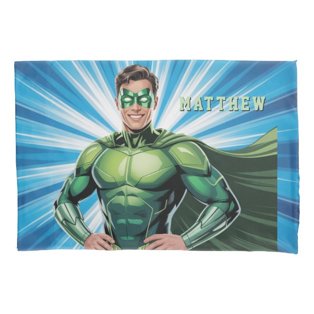 Funda De Cojín Green Superhero Boys Birthday Party Gift (Anverso)