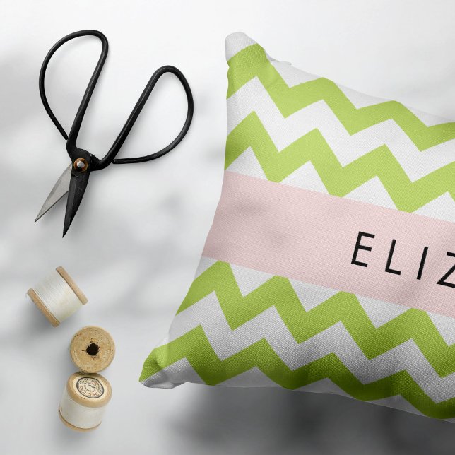 Funda De Cojín Green Zigzag, Green Chevron, Tu Nombre (Subido por el creador)