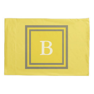 Funda De Cojín Gris con monograma y amarillo de encargo