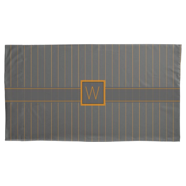 Funda de cojín gris con rayas naranjas (Anverso)