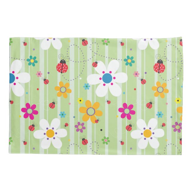 Funda De Cojín Groovy 70 Retro Hippie Flor Ladybug (Reverso)