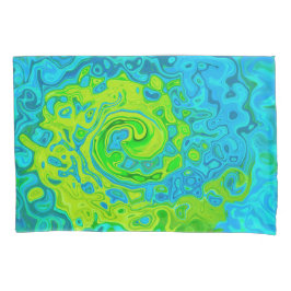 Funda De Cojín Groovy Chartreuse y Aquamarine Liquid Swirl