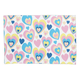 Funda De Cojín Groovy Modern Cute Pastel Pink Blue Yellow Hearts.