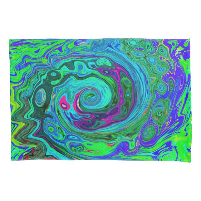 Funda De Cojín Groovy Resumen Swirl Retro Verde y Azul (Anverso)