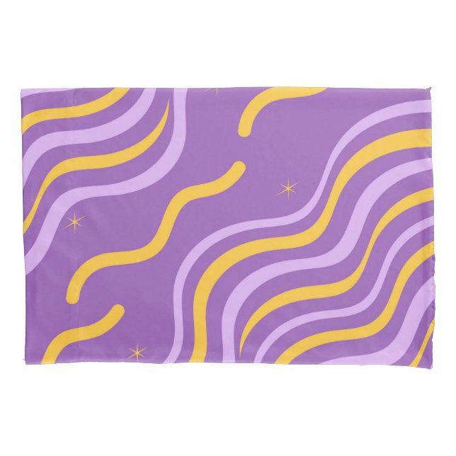 Funda De Cojín Groovy Wavy Stripe Purple Yellow Resumen Spring (Anverso)