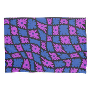 Funda De Cojín Groovy Wavy Trippy 60 Flores Cheques Blue Pink