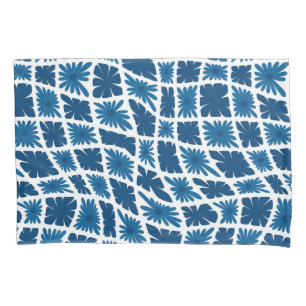 Funda De Cojín Groovy Wavy Trippy 60 Flores Cheques Blues