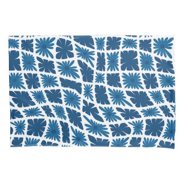 Funda De Cojín Groovy Wavy Trippy 60 Flores Cheques Blues (Anverso)