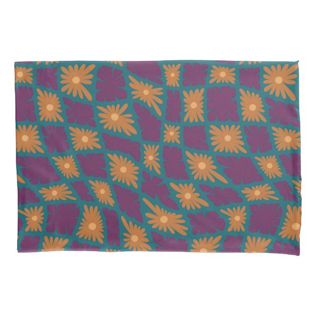 Funda De Cojín Groovy Wavy Trippy Naranja Cheques de flores de 60 (Anverso)