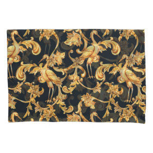 Funda De Cojín Grúas barrocas doradas: adorno rococó.