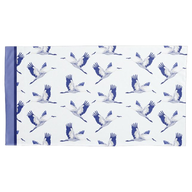 Funda De Cojín Grúas voladoras azules y blancas (Anverso-izquierdo)