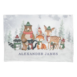 Funda De Cojín Guardería de animales de bosque de invierno