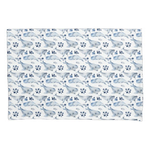 Funda De Cojín Guardia del patrón del océano de ballenas blancas