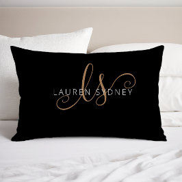 Funda De Cojín Guión femenino de oro negro moderno monogramado