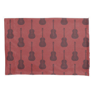 Funda De Cojín Guitarra acústica grungy con lunares tonal rojo