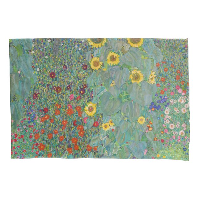 Funda De Cojín Gustav Klimt - Jardín de campo con girasoles (Anverso)