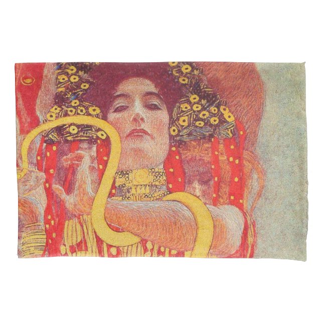 Funda De Cojín Gustav Klimt Red Woman Gold Snake Pintura (Anverso)