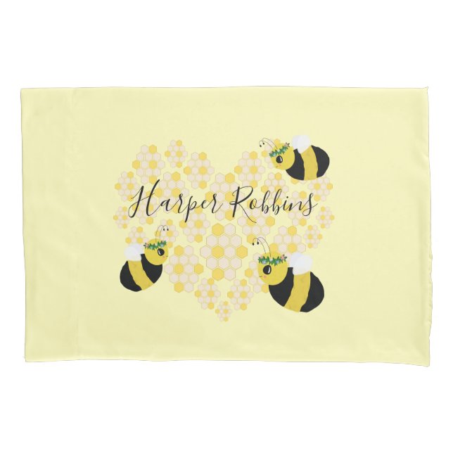 Funda De Cojín Habitación Cute Amarilla Abejas Honeycomb Niños Co (Anverso)