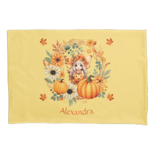 Funda De Cojín Hada de calabaza suave en la guirnalda otoñal