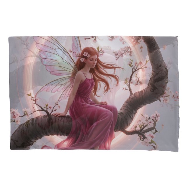 Funda De Cojín Hada mágica entre flores de cerezo – Ilustración d (Anverso)