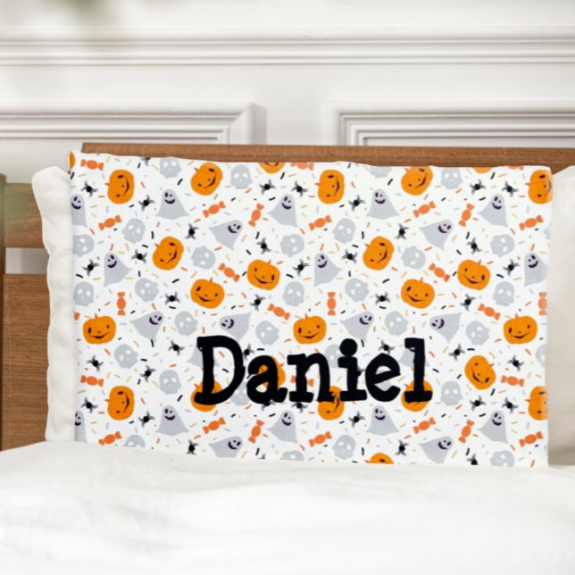 Funda De Cojín Halloween con ghost y calabaza (Bring Halloween fun to bedtime)