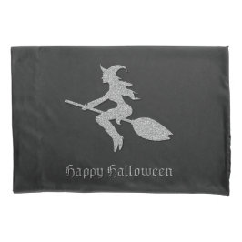 Funda De Cojín Halloween de la Bruja Voladora de Plata