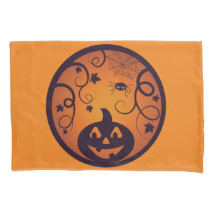 Funda De Cojín Halloween Jack o linterna cara de calabaza y araña