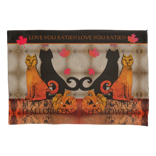 Funda De Cojín Halloween Kitty Cats Pillowcase (Anverso)
