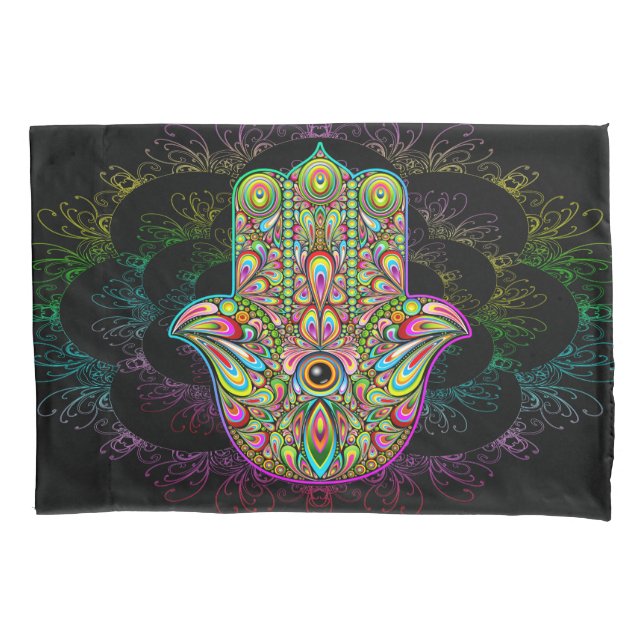 Funda De Cojín Hamsa Fatma Hand Psychedelic Art (Anverso)