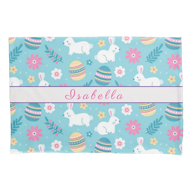 Funda De Cojín Happy Personalizar Easter Rabbit Floral (Anverso)