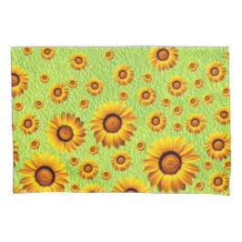 Funda De Cojín Hermosas flores amarillas en verde abstracto