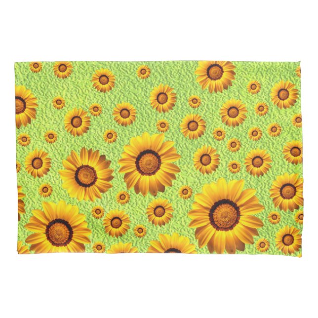 Funda De Cojín Hermosas flores amarillas en verde abstracto (Anverso)