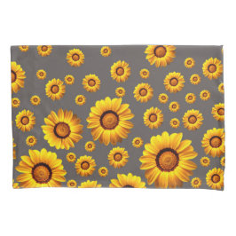 Funda De Cojín Hermosas flores amarillas sobre fondo gris