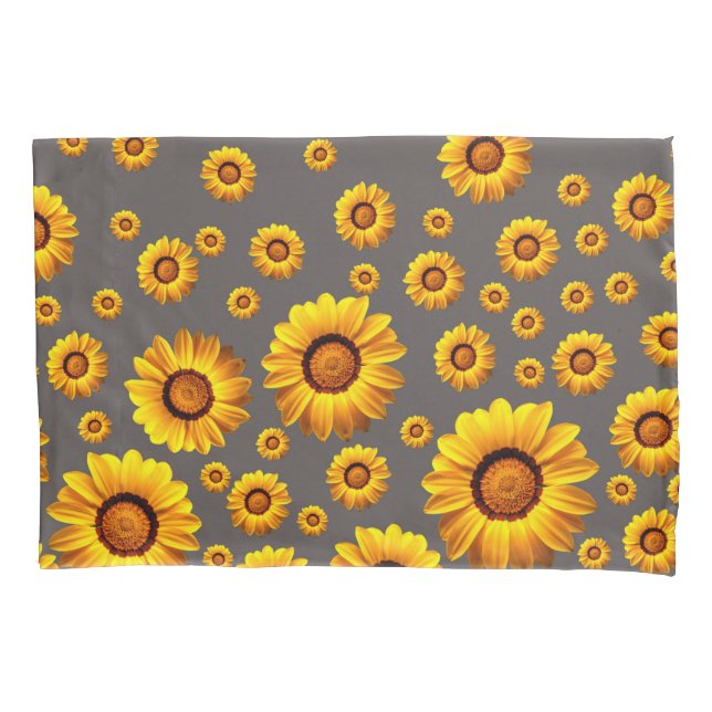 Funda De Cojín Hermosas flores amarillas sobre fondo gris (Anverso)