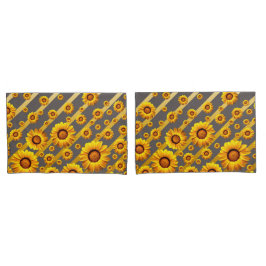 Funda De Cojín Hermosas flores amarillas sobre rayas grises, dora