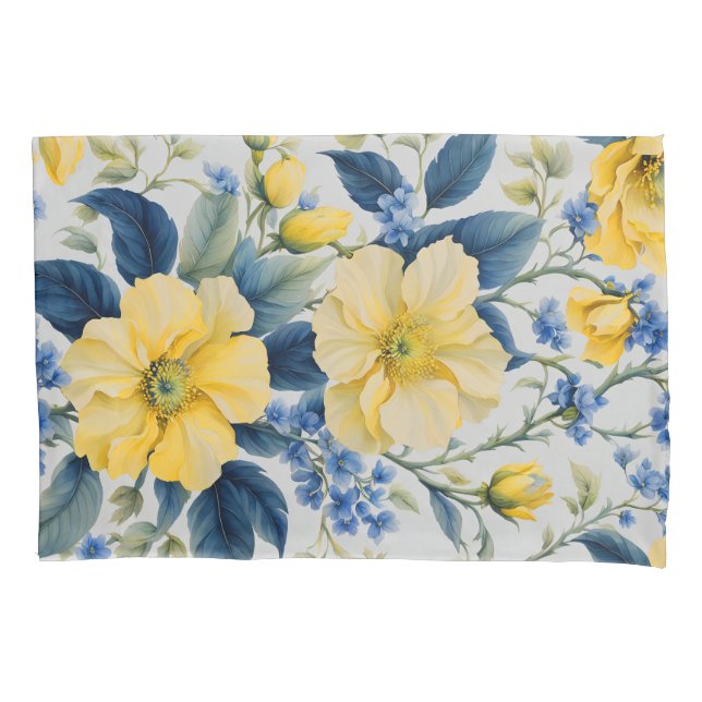 Funda De Cojín Hermosas flores amarillas y azules (Anverso-izquierdo)