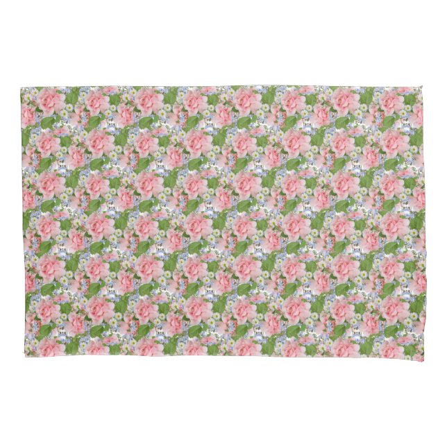 Funda De Cojín Hermosas flores rosas y blancas (Anverso)