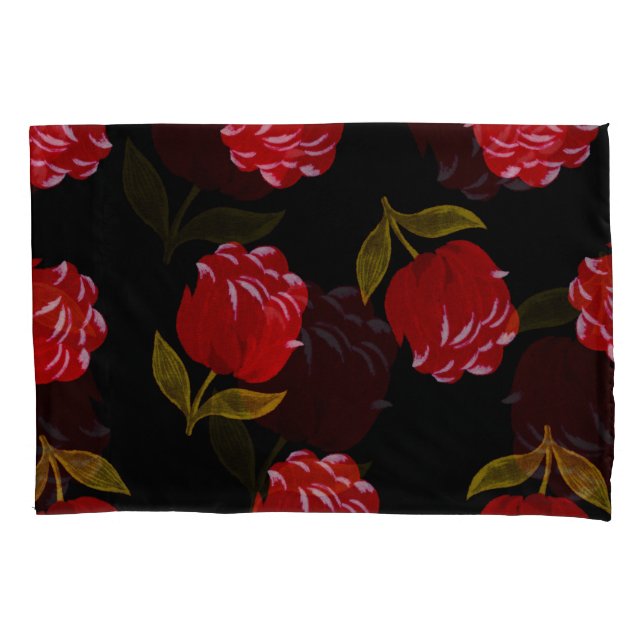 Funda De Cojín Hermoso bordado de rosas rojas rojas sin fisuras (Anverso-izquierdo)