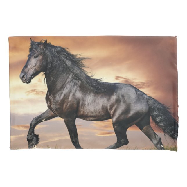 Funda De Cojín Hermoso caballo negro (Anverso)