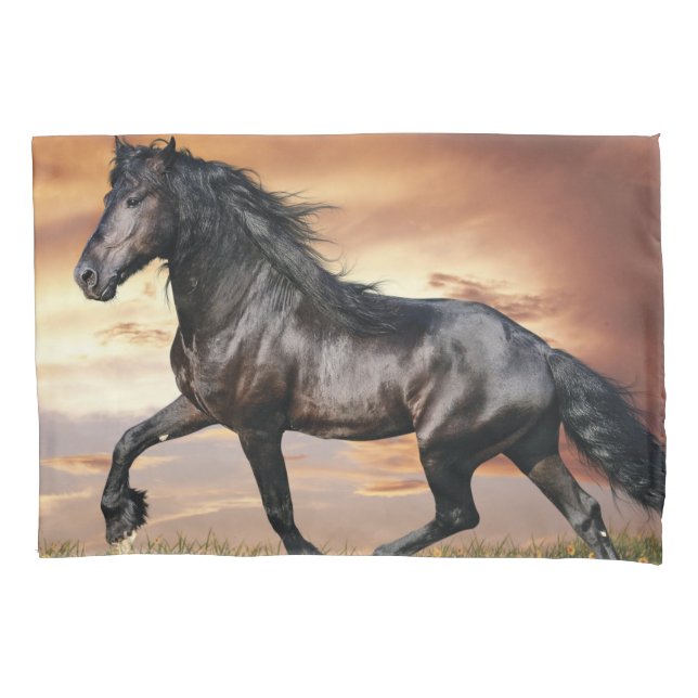 Funda De Cojín Hermoso caballo negro (Anverso-izquierdo)