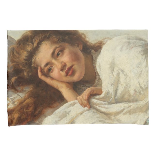 Funda De Cojín Hermoso Chica en cama con pelo rojo (Anverso-Derecho)