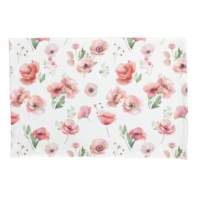 Funda De Cojín Hermoso diseño de flor de amapola rosa y roja (Anverso)